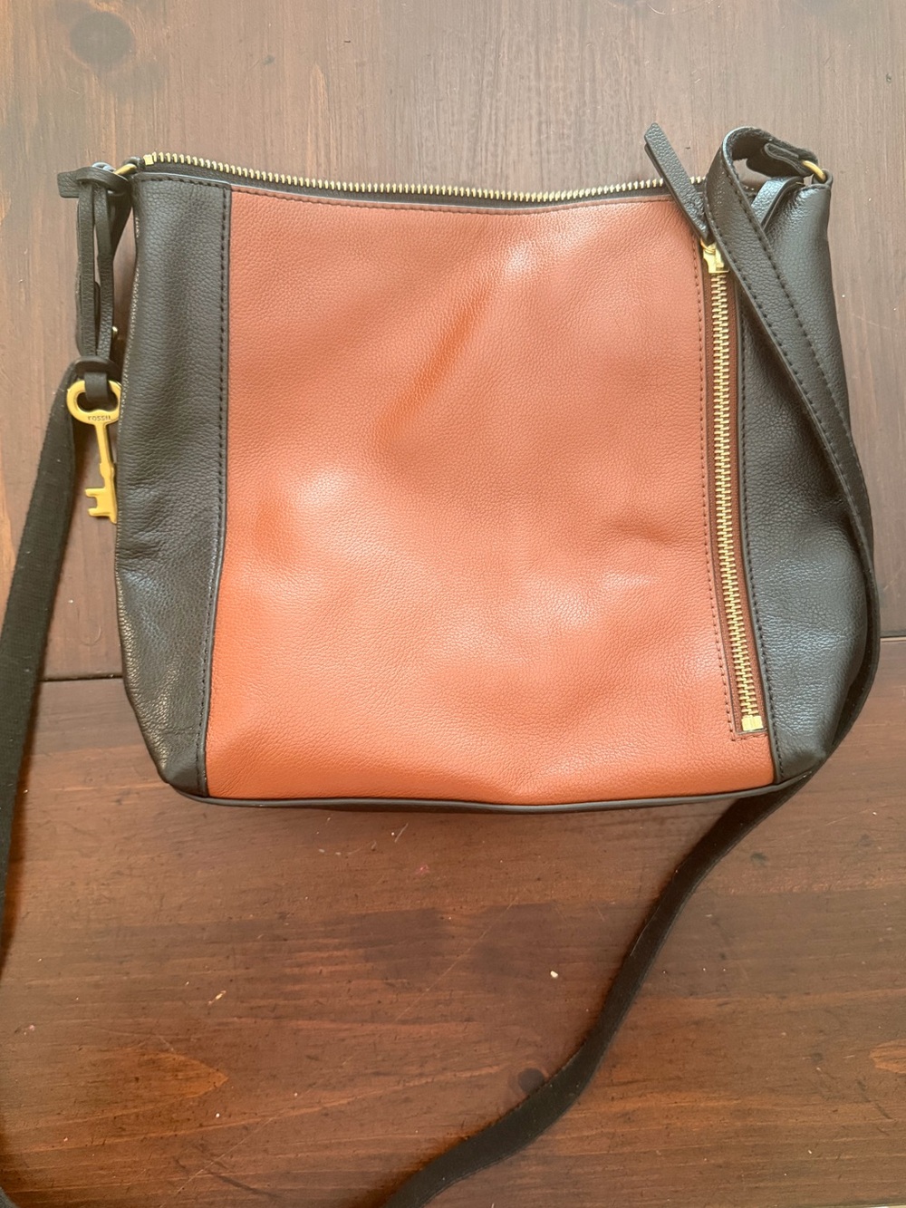 Fossil Two-Tone Brown and Black Pebbled Leather Crossbody